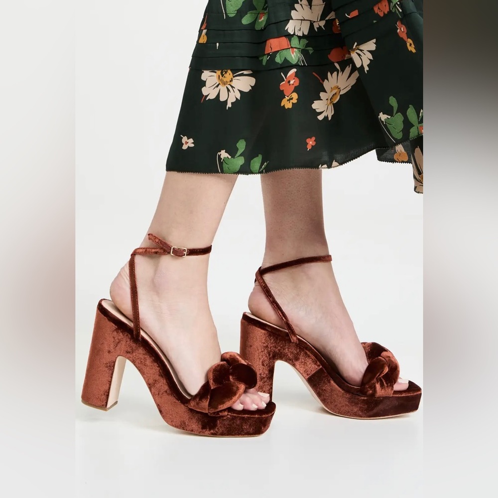 Loeffler Randall Fae Velvet Braided Platform Sandals High Heels, Brown Spice 9
